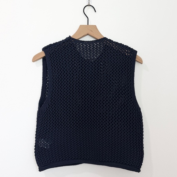 Zara Navy Blue Chunky Knit Button Front Sweater Vest Gold Buttons Size Small - Picture 5 of 8